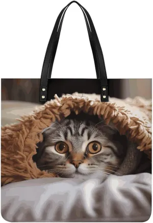 Handbags for WomenCat Under BlanketTrendy Vegan Leather Hobo Handbags,Women's Soft Bucket Bag For Women - Ladies Handbags For Work, Travel, Casual Use,Birthday Gifts