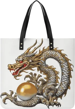 Handbags for WomenChinese Dragon with PearlTrendy Vegan Leather Hobo Handbags,Women's Soft Bucket Bag For Women - Ladies Handbags For Work, Travel, Casual Use,Birthday Gifts
