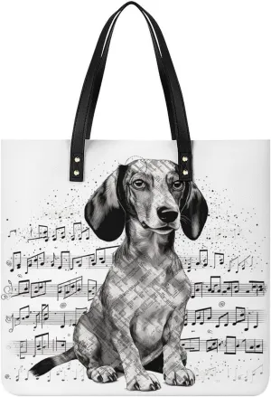 Handbags for WomenDachshund Music NotesTrendy Vegan Leather Hobo Handbags,Women's Soft Bucket Bag For Women - Ladies Handbags For Work, Travel, Casual Use,Birthday Gifts