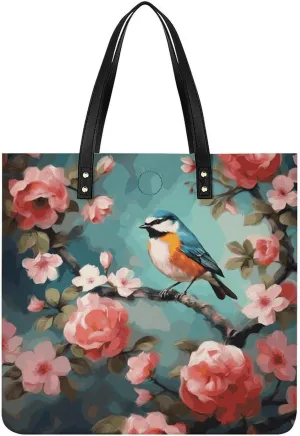 Handbags for WomenFlowers Birds And ButterflyTrendy Vegan Leather Hobo Handbags,Women's Soft Bucket Bag For Women - Ladies Handbags For Work, Travel, Casual Use,Birthday Gifts