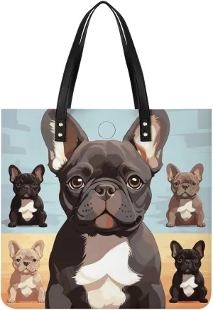 Handbags for WomenFrench Bulldog Dog CuteTrendy Vegan Leather Hobo Handbags,Women's Soft Bucket Bag For Women - Ladies Handbags For Work, Travel, Casual Use,Birthday Gifts