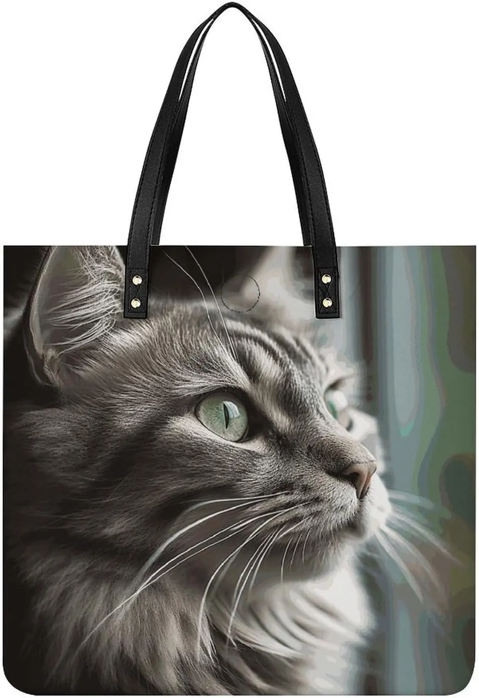 Handbags for WomenGray Cat with Green EyesTrendy Vegan Leather Hobo Handbags,Women's Soft Bucket Bag For Women - Ladies Handbags For Work, Travel, Casual Use,Birthday Gifts