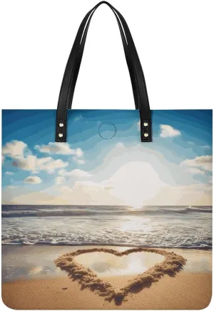 Handbags for WomenHeart Shape Romantic BeachTrendy Vegan Leather Hobo Handbags,Women's Soft Bucket Bag For Women - Ladies Handbags For Work, Travel, Casual Use,Birthday Gifts