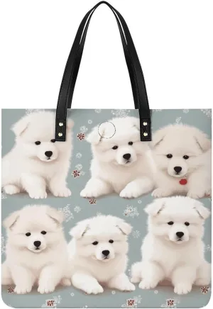 Handbags for WomenLittle White Dogs PatternTrendy Vegan Leather Hobo Handbags,Women's Soft Bucket Bag For Women - Ladies Handbags For Work, Travel, Casual Use,Birthday Gifts