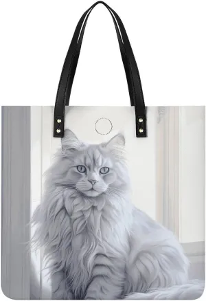 Handbags for WomenLong Haired CatTrendy Vegan Leather Hobo Handbags,Women's Soft Bucket Bag For Women - Ladies Handbags For Work, Travel, Casual Use,Birthday Gifts