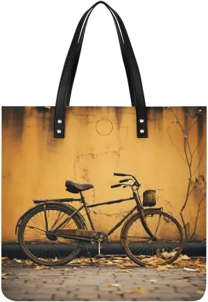 Handbags for WomenOld Rusty Vintage BicycleTrendy Vegan Leather Hobo Handbags,Women's Soft Bucket Bag For Women - Ladies Handbags For Work, Travel, Casual Use,Birthday Gifts