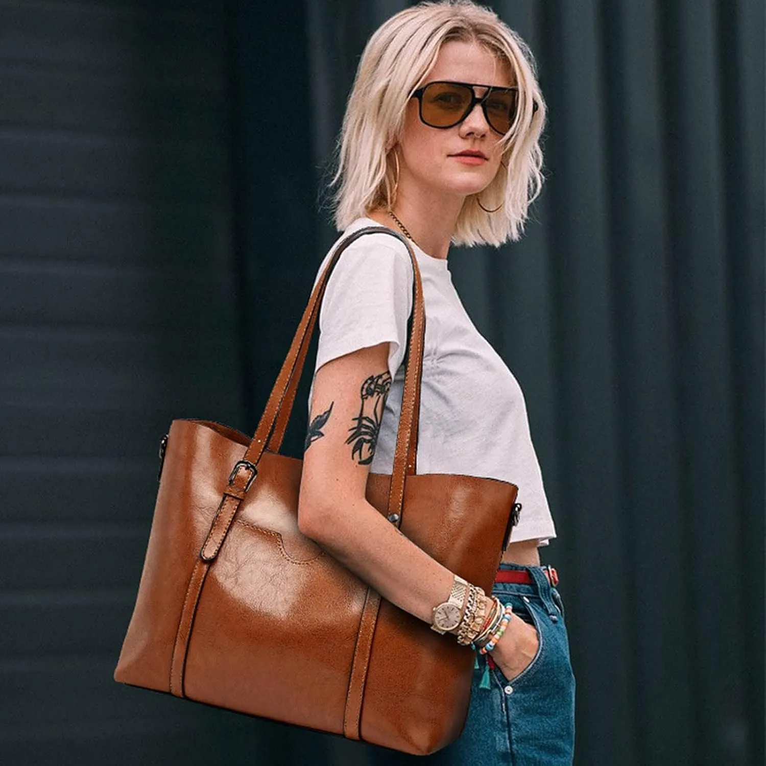 Handbags for Womens PU Leather Zipper Tote Bag Purse Roomy Crossbody Classic Satchel Hobo Shoulder Bags
