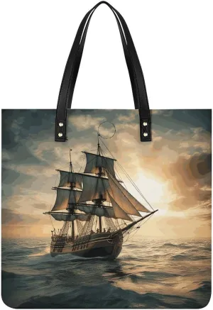 Handbags for WomenShip Sailing AloneTrendy Vegan Leather Hobo Handbags,Women's Soft Bucket Bag For Women - Ladies Handbags For Work, Travel, Casual Use,Birthday Gifts