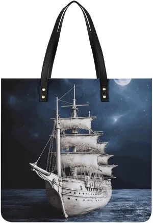 Handbags for WomenVintage Nautical White ShipTrendy Vegan Leather Hobo Handbags,Women's Soft Bucket Bag For Women - Ladies Handbags For Work, Travel, Casual Use,Birthday Gifts