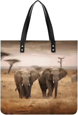 Handbags for WomenWild Animals ElephantsTrendy Vegan Leather Hobo Handbags,Women's Soft Bucket Bag For Women - Ladies Handbags For Work, Travel, Casual Use,Birthday Gifts