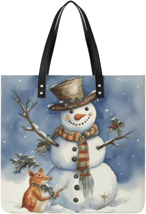 Handbags for WomenWinter SnowmanTrendy Vegan Leather Hobo Handbags,Women's Soft Bucket Bag For Women - Ladies Handbags For Work, Travel, Casual Use,Birthday Gifts