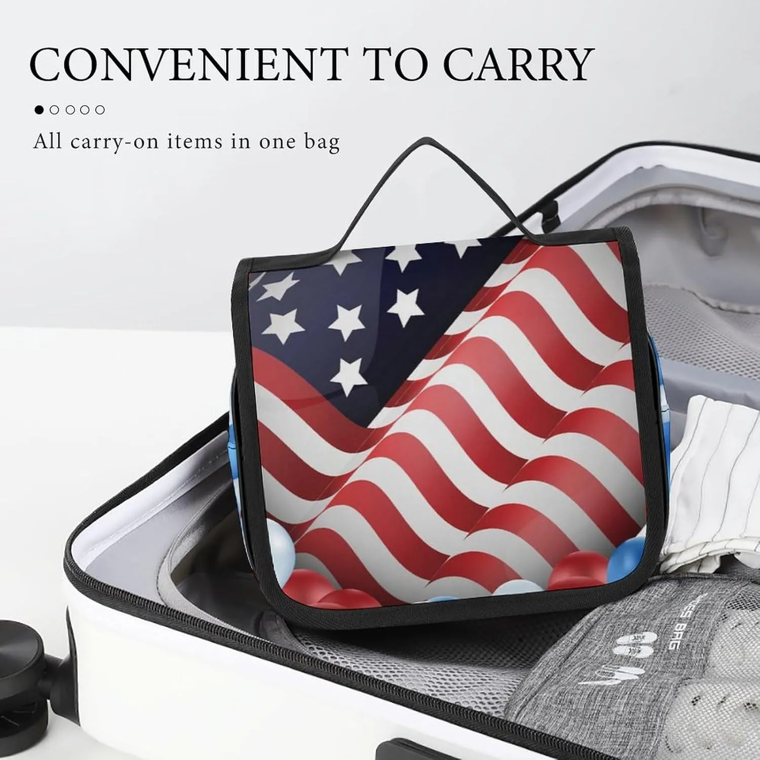 Hanging Toiletry Bag for Women, Travel Toiletries Bags with Hook, Travel Makeup Bag for Cosmetic Storage Organizer Compatible with American Flag Balloon