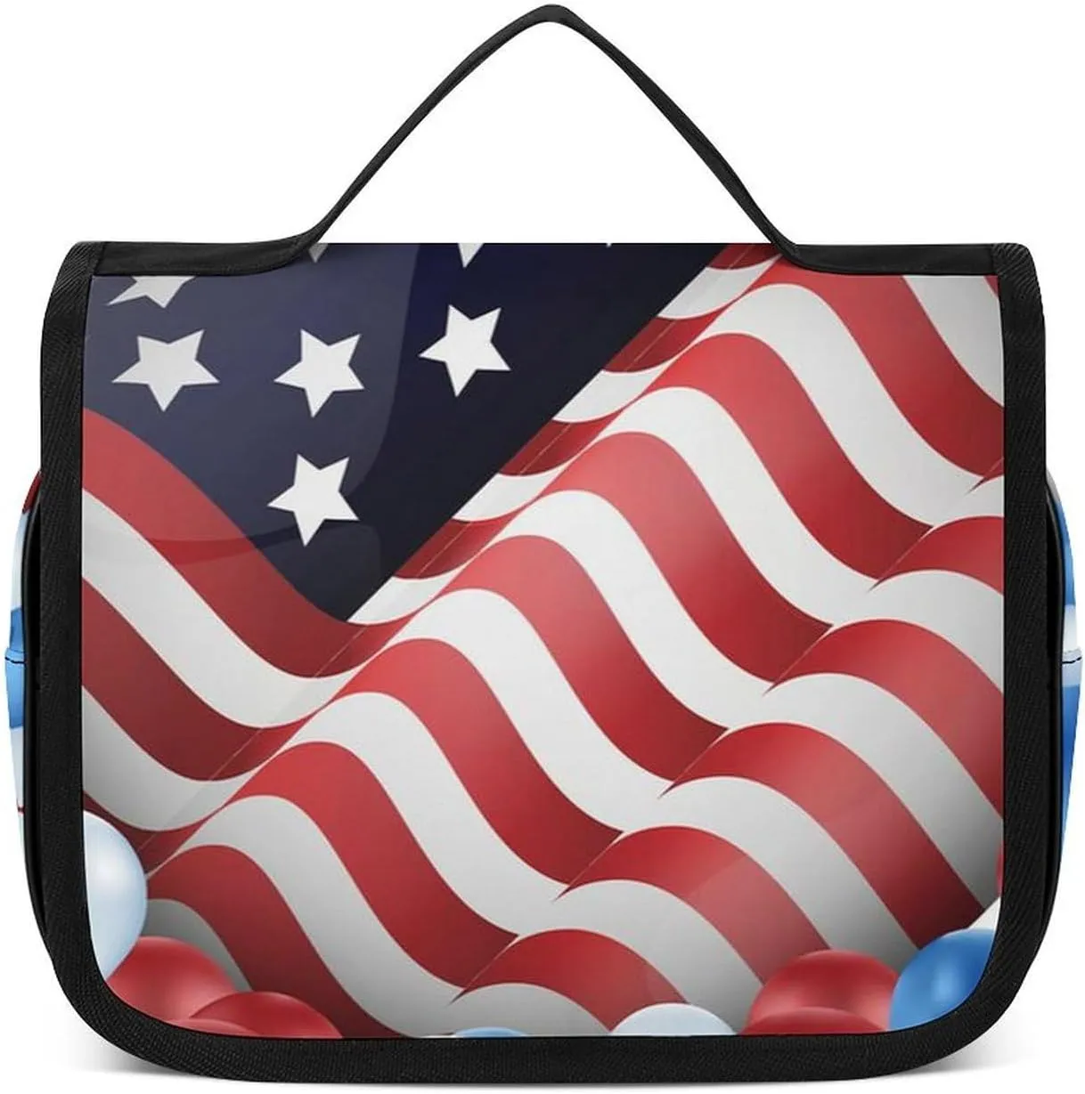 Hanging Toiletry Bag for Women, Travel Toiletries Bags with Hook, Travel Makeup Bag for Cosmetic Storage Organizer Compatible with American Flag Balloon