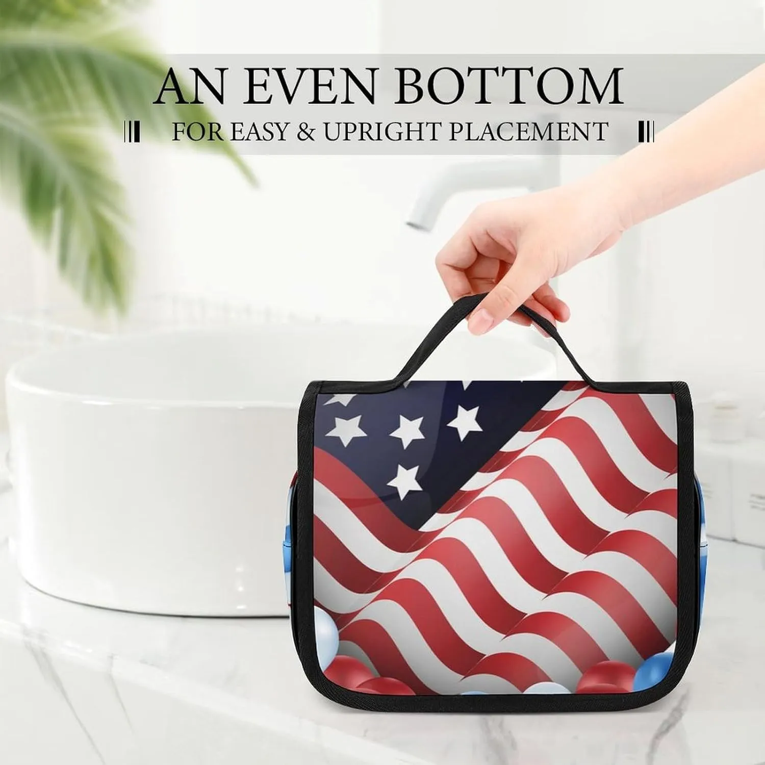 Hanging Toiletry Bag for Women, Travel Toiletries Bags with Hook, Travel Makeup Bag for Cosmetic Storage Organizer Compatible with American Flag Balloon