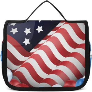 Hanging Toiletry Bag for Women, Travel Toiletries Bags with Hook, Travel Makeup Bag for Cosmetic Storage Organizer Compatible with American Flag Balloon