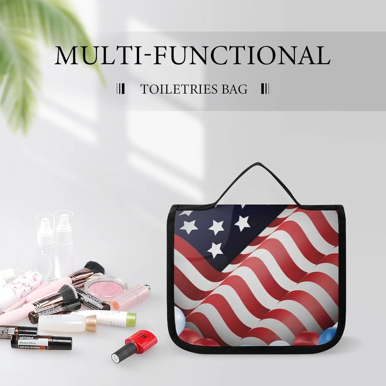 Hanging Toiletry Bag for Women, Travel Toiletries Bags with Hook, Travel Makeup Bag for Cosmetic Storage Organizer Compatible with American Flag Balloon