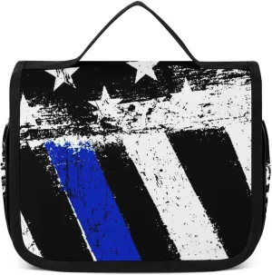 Hanging Travel Toiletry Bag with Hanging Hook - Stylish Organizer Hanging Toiletry Bag Compatible with Vintage Retro American Thin Blue Line Flag Police Pattern for Traveling Women