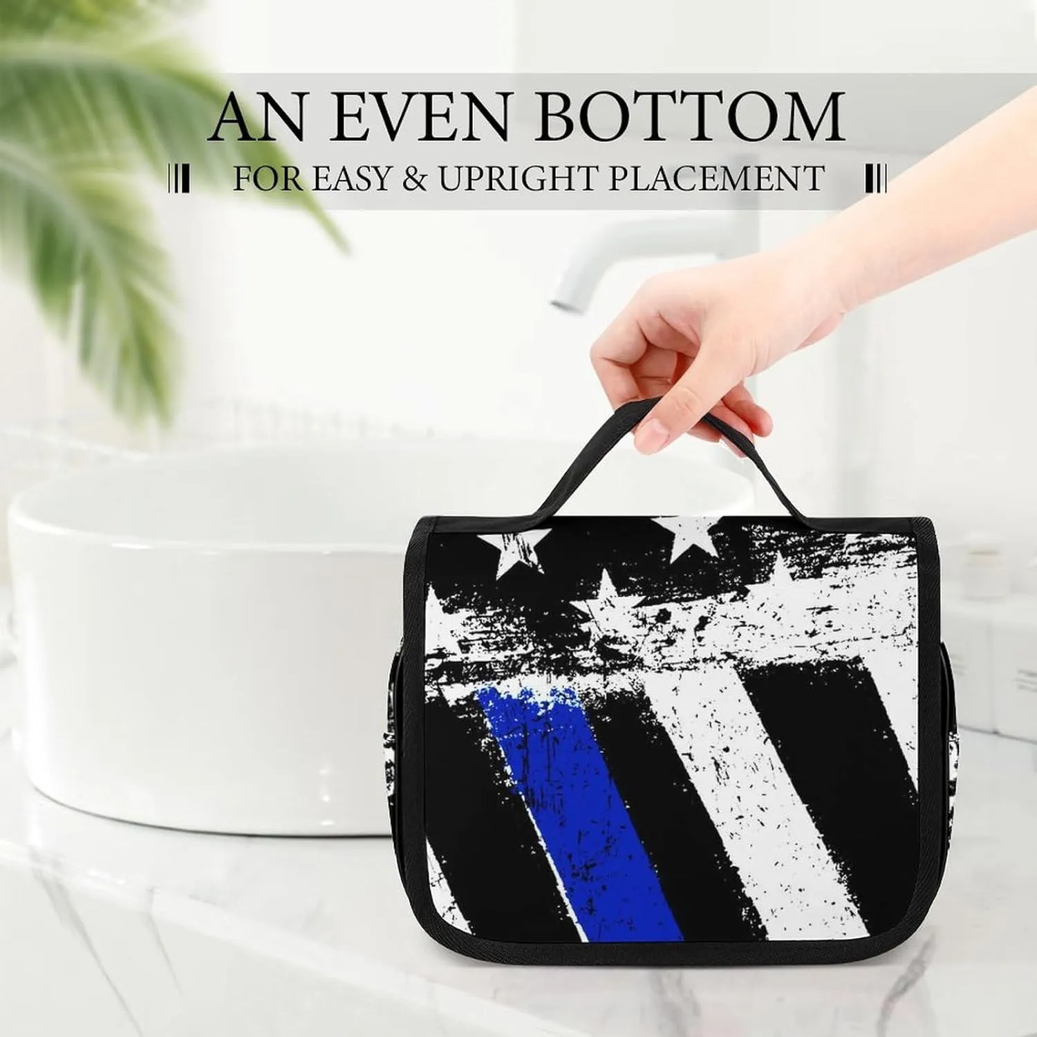 Hanging Travel Toiletry Bag with Hanging Hook - Stylish Organizer Hanging Toiletry Bag Compatible with Vintage Retro American Thin Blue Line Flag Police Pattern for Traveling Women