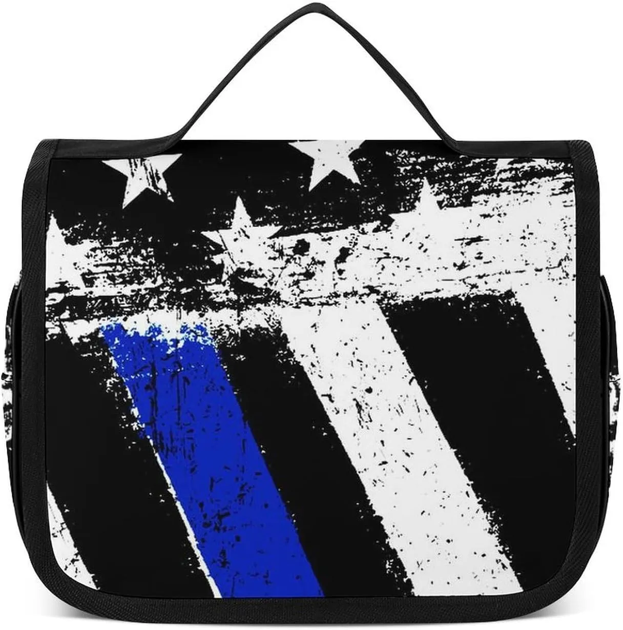 Hanging Travel Toiletry Bag with Hanging Hook - Stylish Organizer Hanging Toiletry Bag Compatible with Vintage Retro American Thin Blue Line Flag Police Pattern for Traveling Women