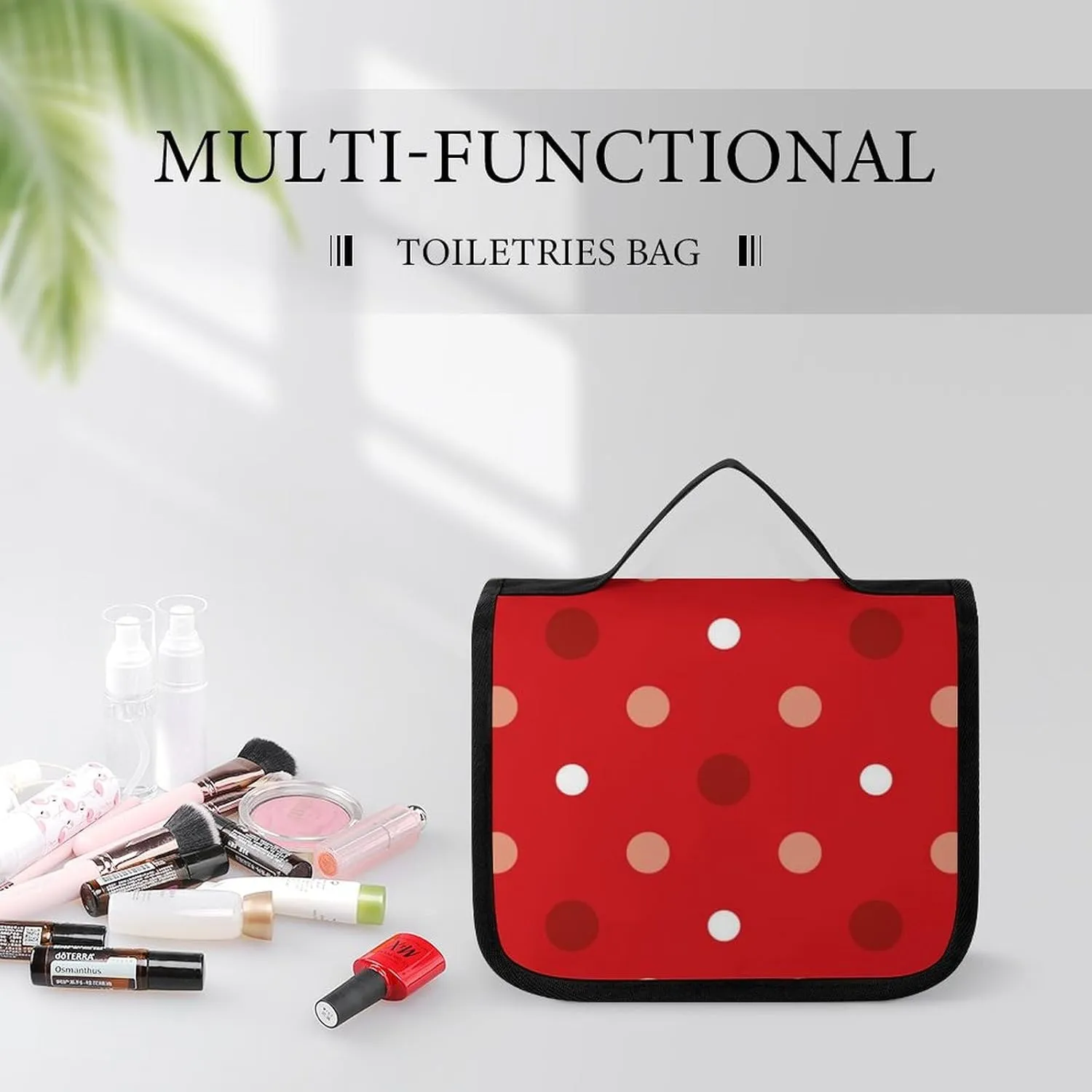 Hanging Travel Toiletry Bag with Hanging Hook - Stylish Organizer Hanging Toiletry Bag Compatible with White Red Polka Dots for Traveling Women