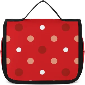 Hanging Travel Toiletry Bag with Hanging Hook - Stylish Organizer Hanging Toiletry Bag Compatible with White Red Polka Dots for Traveling Women