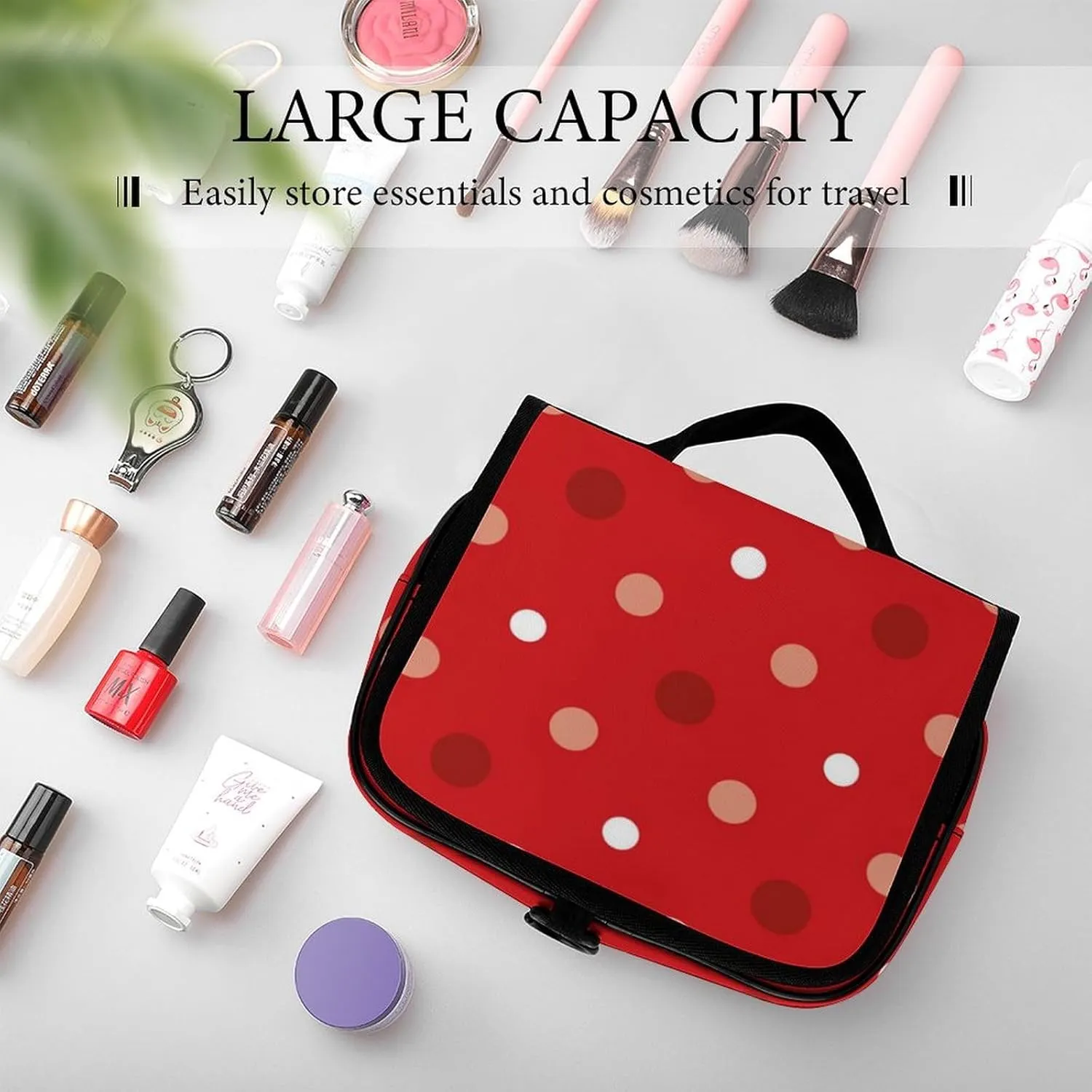 Hanging Travel Toiletry Bag with Hanging Hook - Stylish Organizer Hanging Toiletry Bag Compatible with White Red Polka Dots for Traveling Women