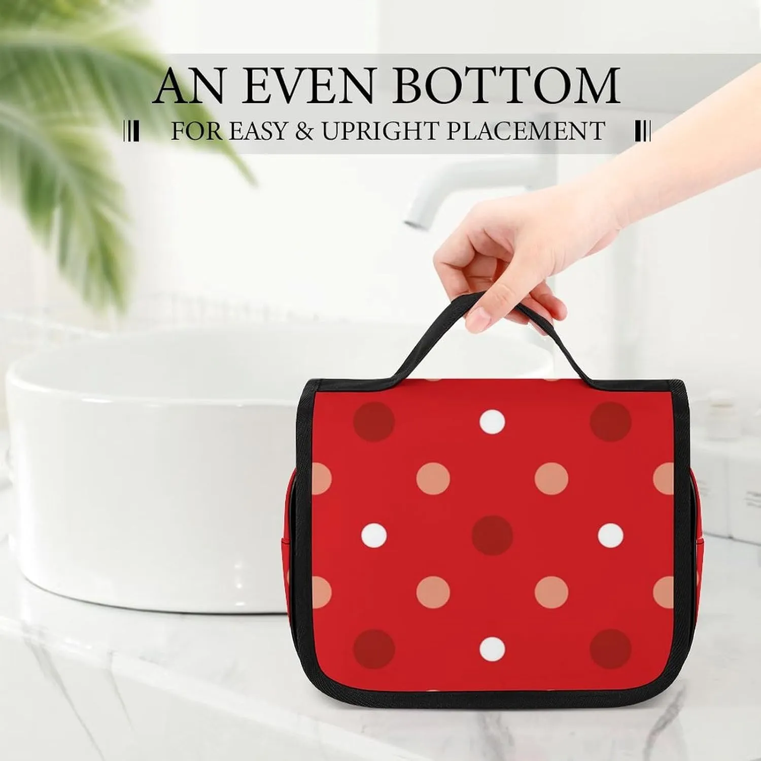Hanging Travel Toiletry Bag with Hanging Hook - Stylish Organizer Hanging Toiletry Bag Compatible with White Red Polka Dots for Traveling Women