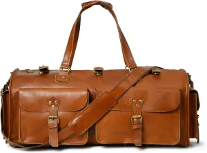 HANSA Leather Dapper Duffel Bag for Travel, Carry on Dapper Duffel Bag, Weekend Bag for Men