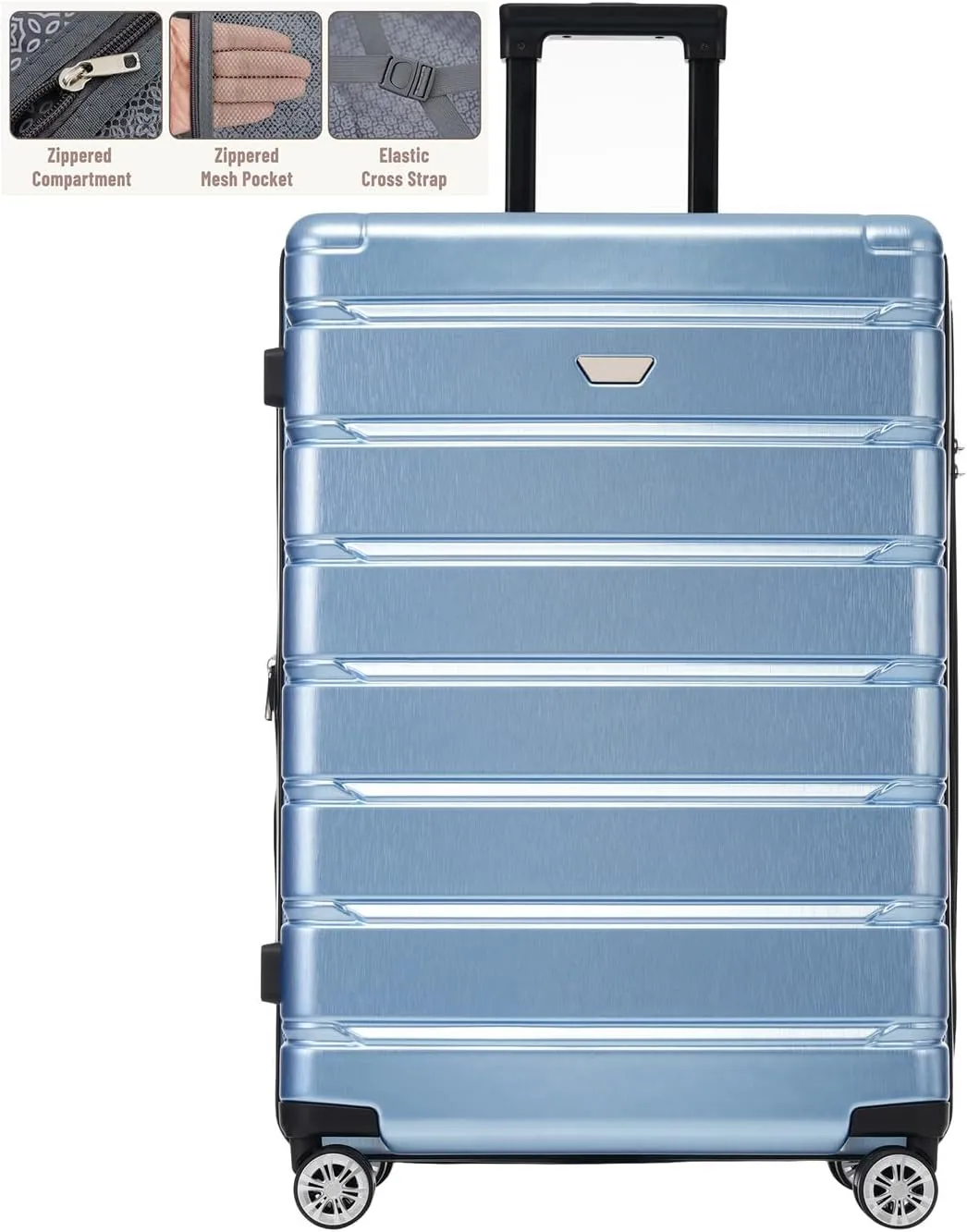 Hardshell Luggage Set 3 Piece, Durable ABS PC Travel Suitcase with Spinner Wheels for Men Women (Blue)