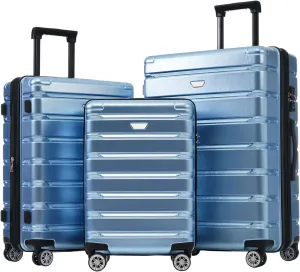 Hardshell Luggage Set 3 Piece, Durable ABS PC Travel Suitcase with Spinner Wheels for Men Women (Blue)