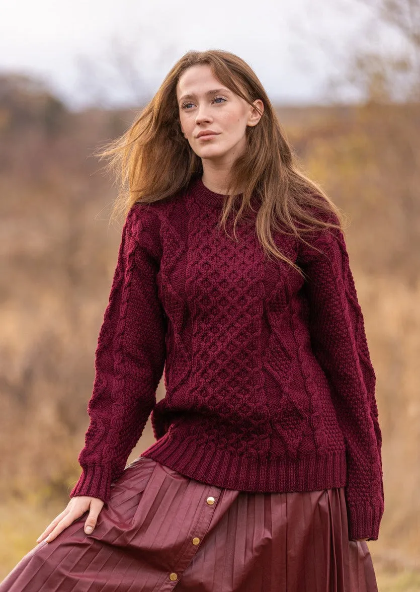 Heavy Weight Aran Fisherman Sweater | Wine