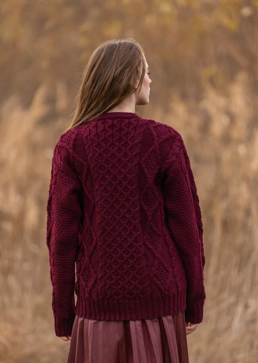 Heavy Weight Aran Fisherman Sweater | Wine