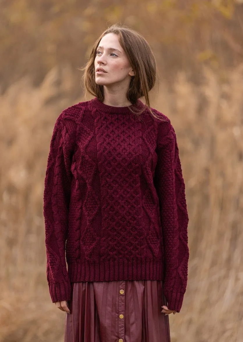 Heavy Weight Aran Fisherman Sweater | Wine
