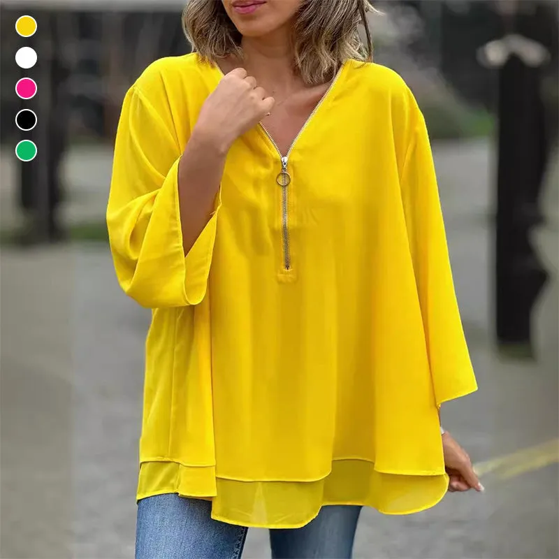 Heidi - V-Neck Flowy Zipped Top