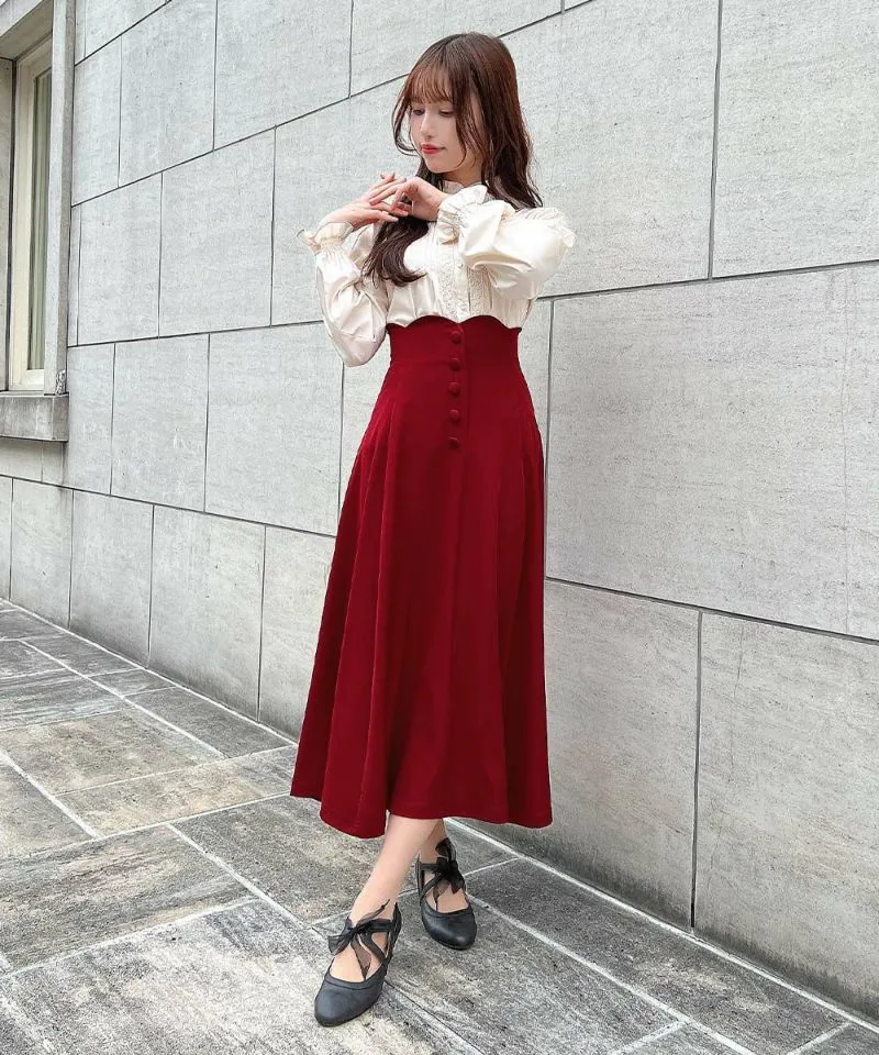 High Waist Scalloped Flare Skirt / an another angelus [53BG02p005].