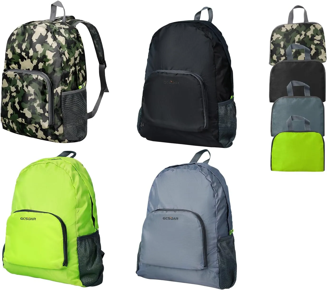 Hiking Backpack 4 packs, Backpack for Women and Men Outdoor Backpacks, Foldable, Camou, Green, Black, Grey, 20l/0.26lb