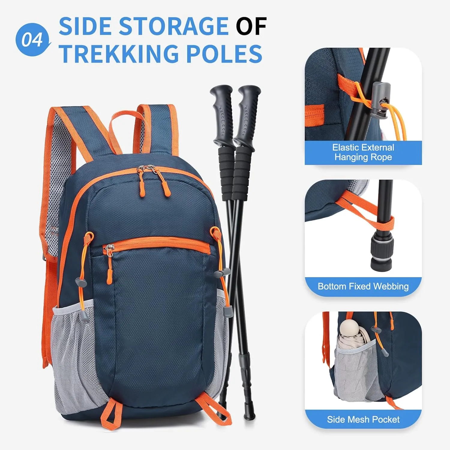 Hiking Daypack Packable, Camping Backpack Water Resistant Lightweight Polyester for Men Women Travel Outdoor