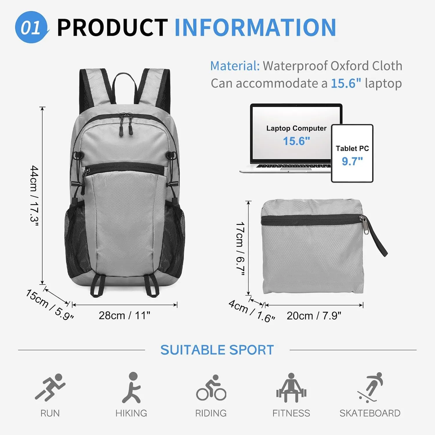 Hiking Daypack Packable, Camping Backpack Water Resistant Lightweight Polyester for Men Women Travel Outdoor