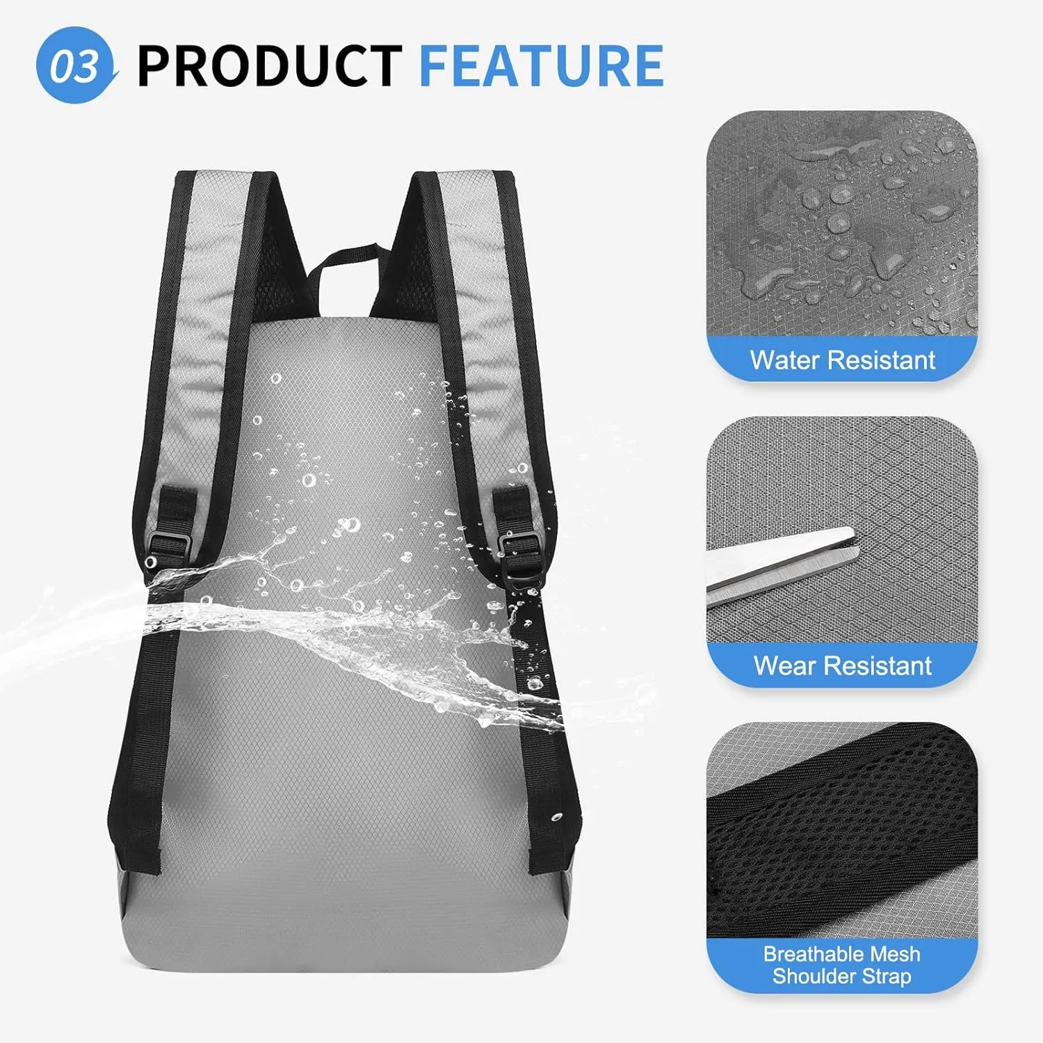 Hiking Daypack Packable, Camping Backpack Water Resistant Lightweight Polyester for Men Women Travel Outdoor