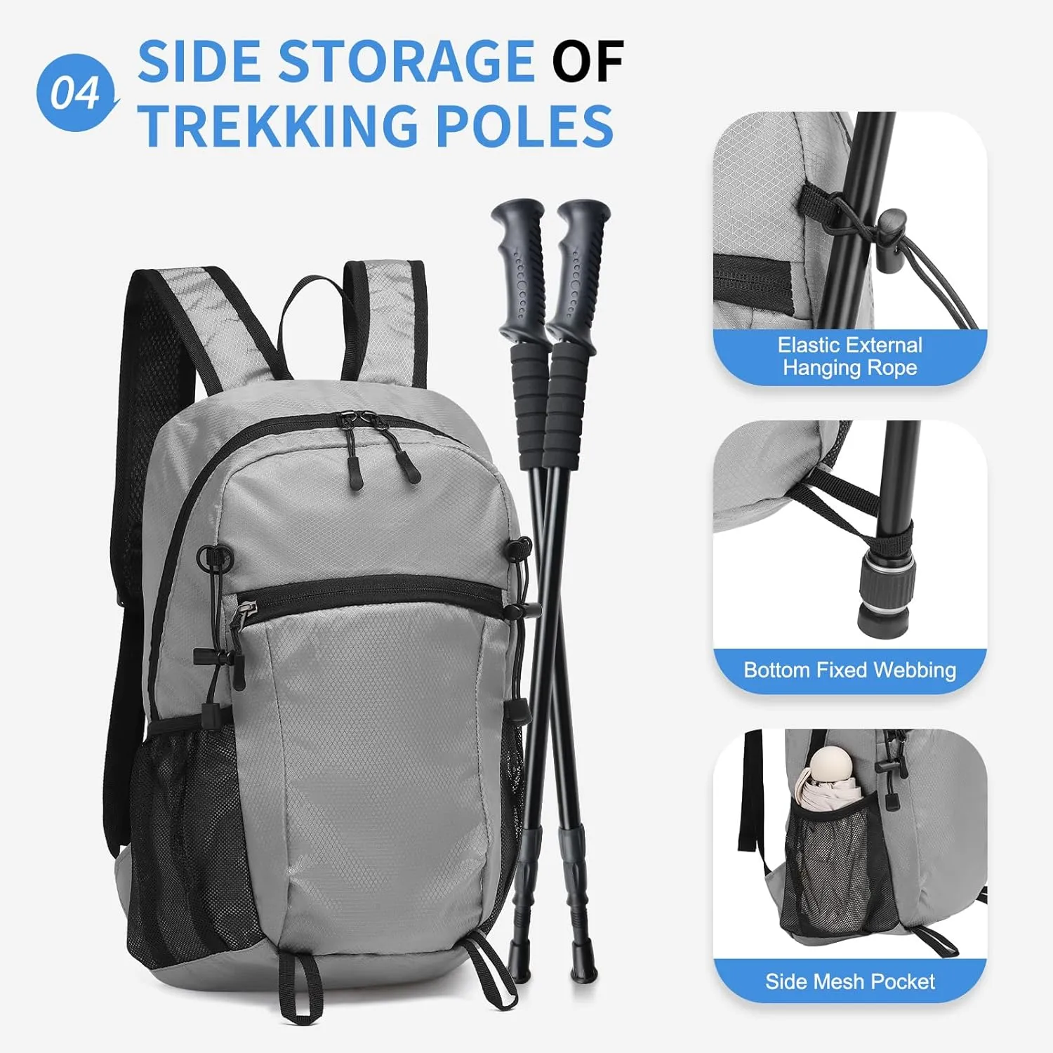 Hiking Daypack Packable, Camping Backpack Water Resistant Lightweight Polyester for Men Women Travel Outdoor