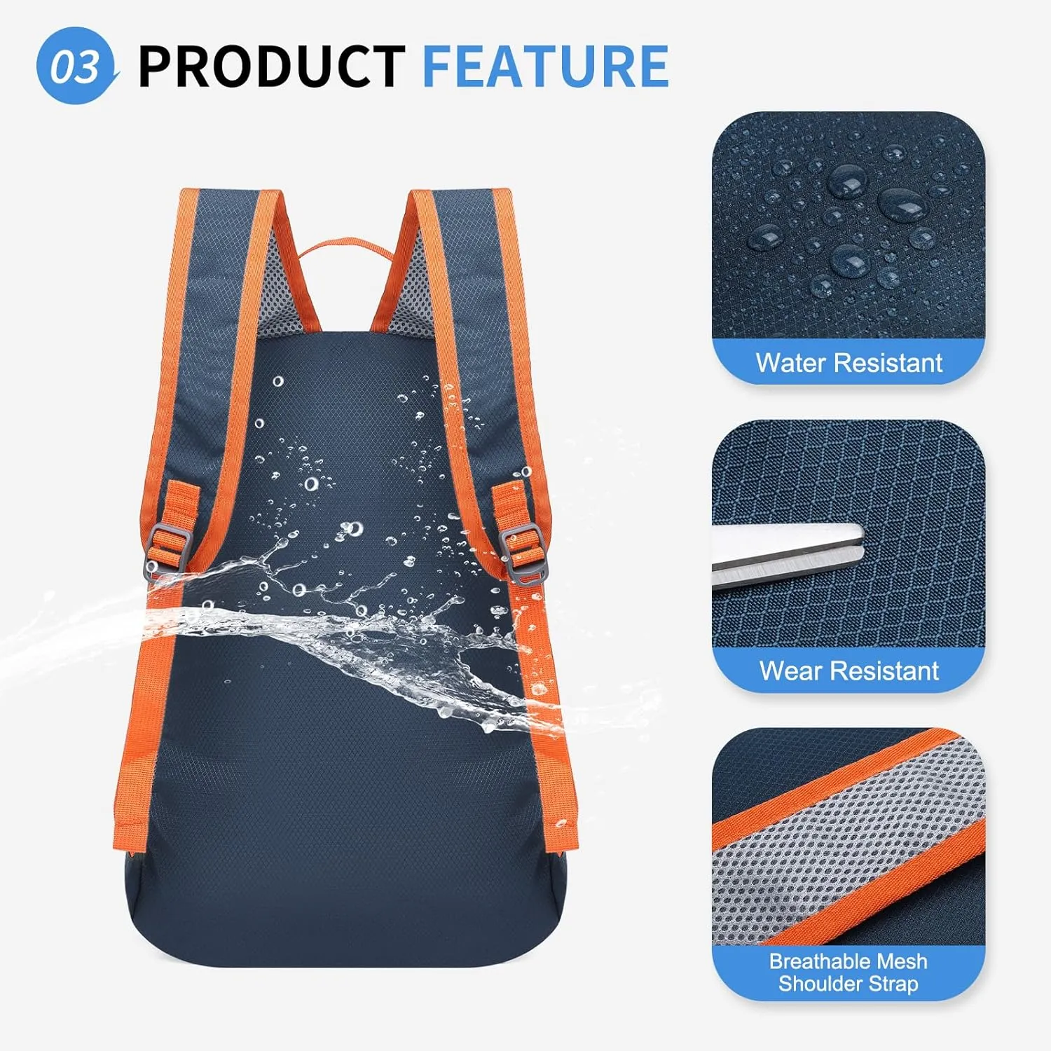 Hiking Daypack Packable, Camping Backpack Water Resistant Lightweight Polyester for Men Women Travel Outdoor