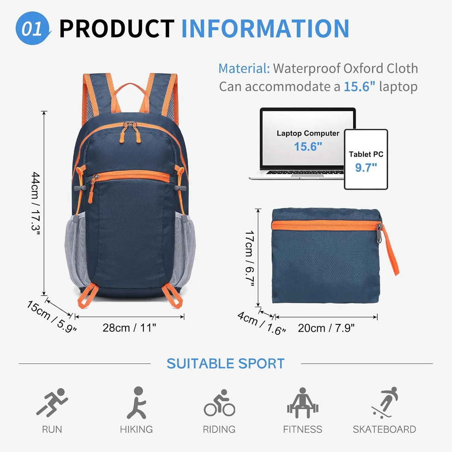 Hiking Daypack Packable, Camping Backpack Water Resistant Lightweight Polyester for Men Women Travel Outdoor