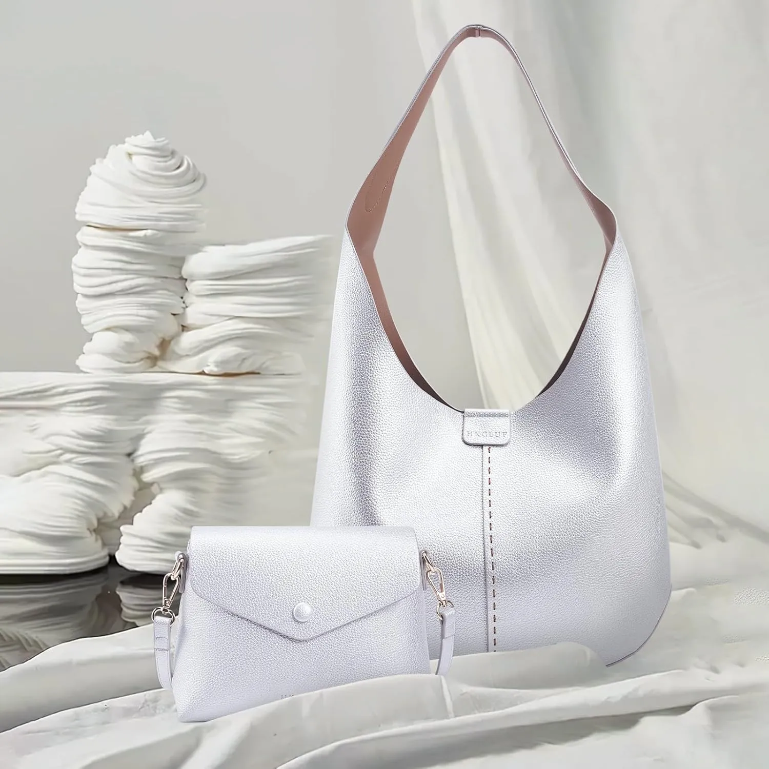 HKCLUF Hobo Bags Purses for Women 2PCS/Set,Soft Vegan Leather Slouchy Shoulder Handbags with Small Crossbody Bags for Women