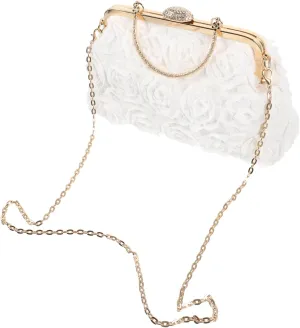 Homoyoyo Chic Women Evening Bag Flower Chain Clutch Purse Handbag Crossbody Bag Stylish for Prom Wedding Night Out