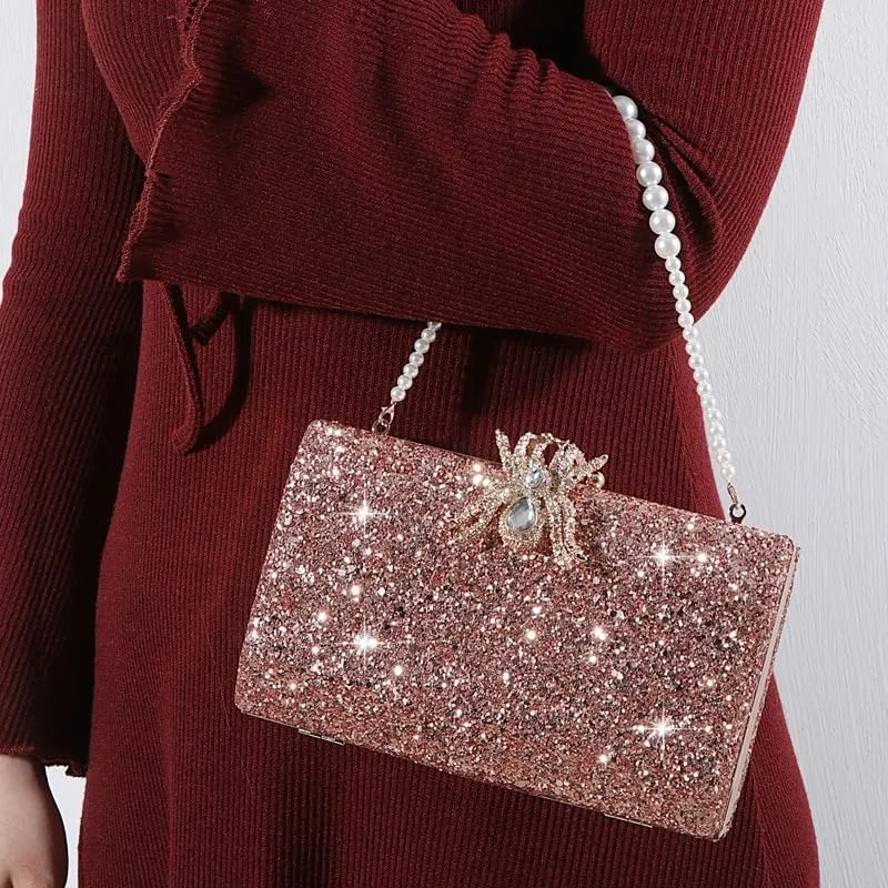 HUFFA Trendy Fine Rose Gold Frosting Sequin Handbags Korean Women Ladies Wedding Party Evening Bag Clutch Dinner Banquet Shoulder Bags