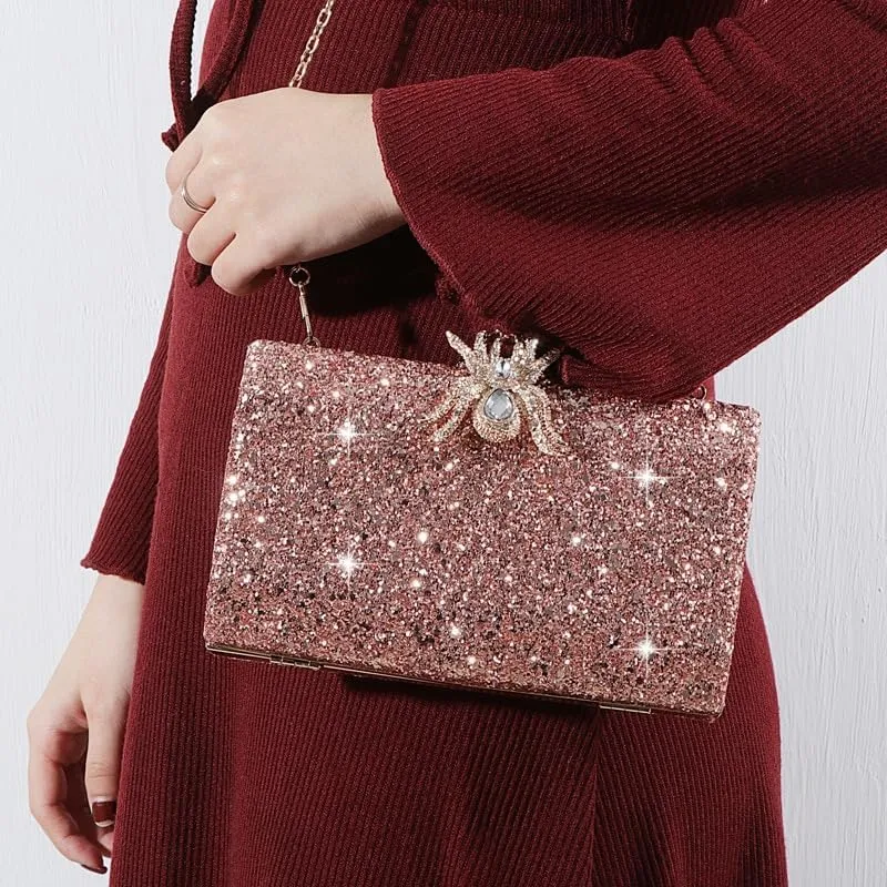 HUFFA Trendy Fine Rose Gold Frosting Sequin Handbags Korean Women Ladies Wedding Party Evening Bag Clutch Dinner Banquet Shoulder Bags