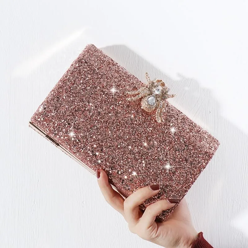 HUFFA Trendy Fine Rose Gold Frosting Sequin Handbags Korean Women Ladies Wedding Party Evening Bag Clutch Dinner Banquet Shoulder Bags