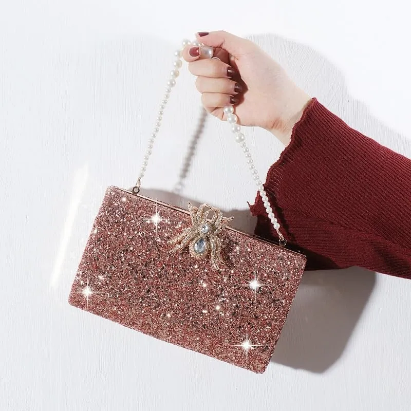 HUFFA Trendy Fine Rose Gold Frosting Sequin Handbags Korean Women Ladies Wedding Party Evening Bag Clutch Dinner Banquet Shoulder Bags