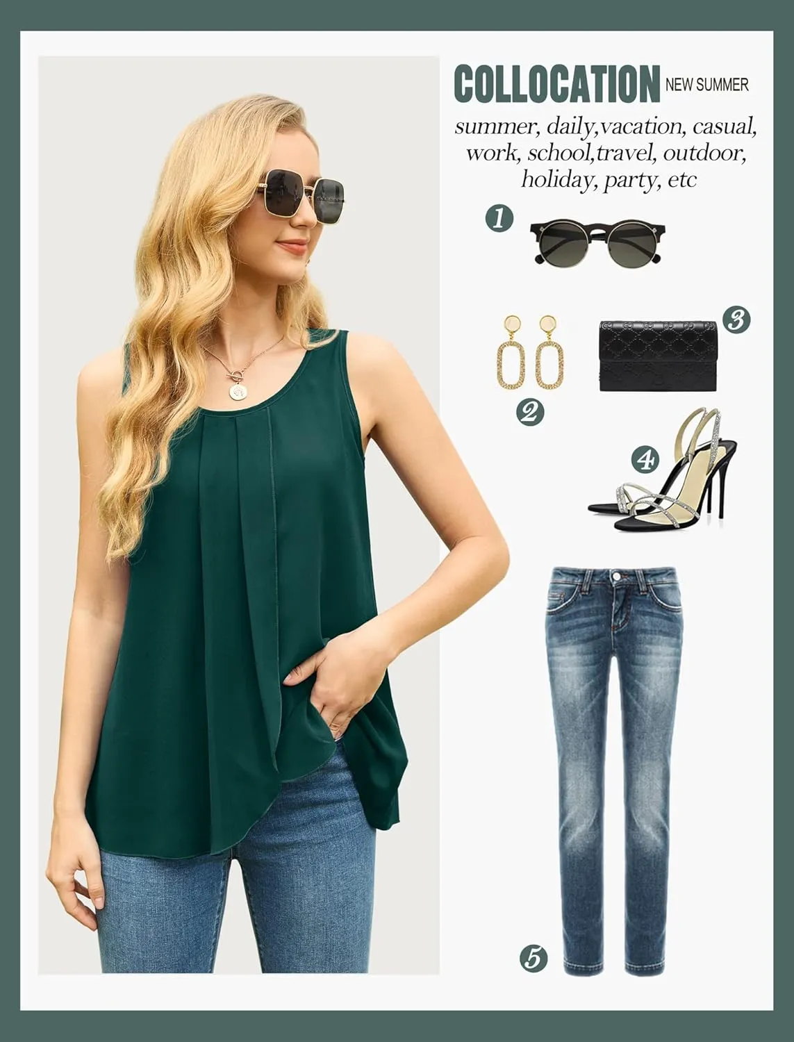 IWOLLENCE Womens Summer Tank Tops Sleeveless Chiffon Double Layers Blouse Loose Round Neck Casual Shirts