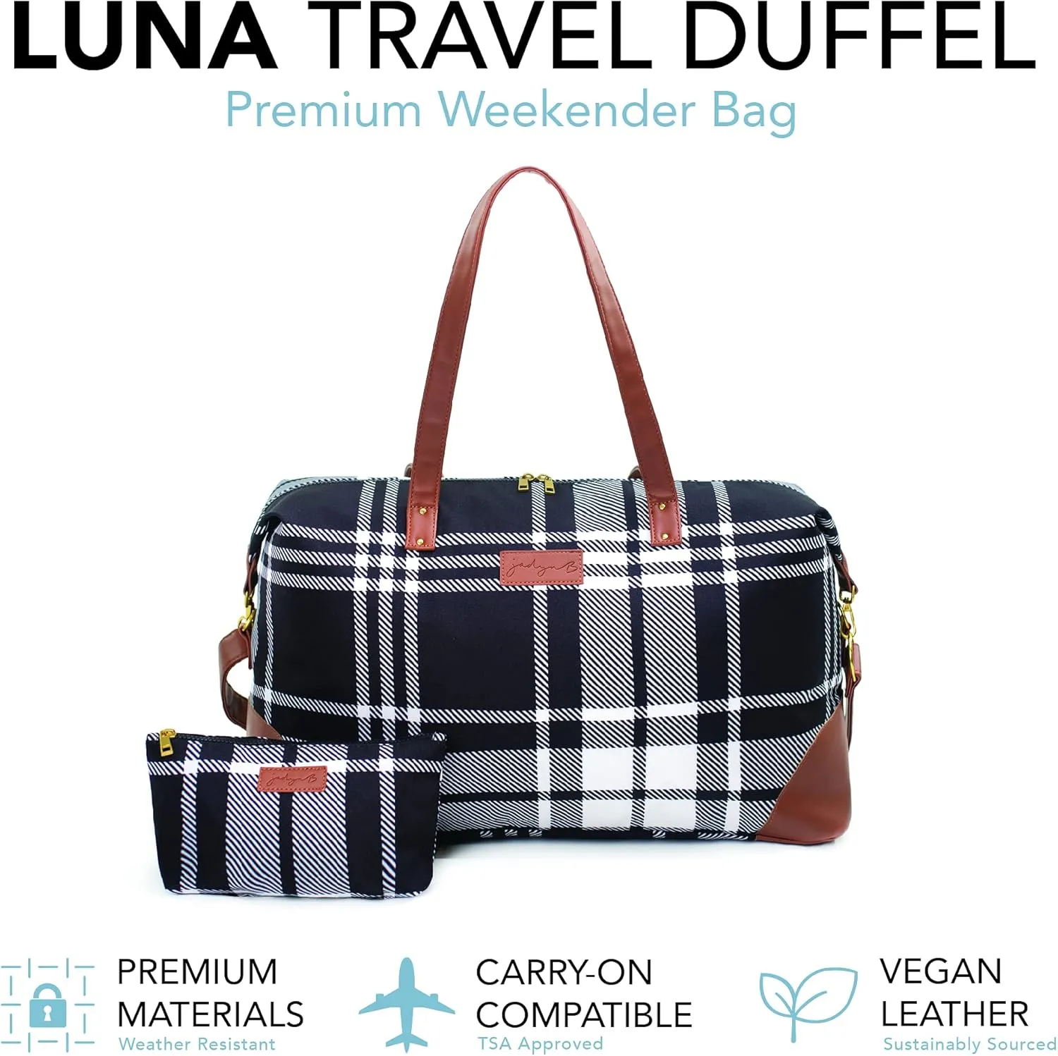 Jadyn Luna Women's Weekender Bag and Travel Duffel, Large 37 Liter Capacity (Plaid)